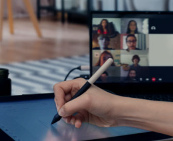 Right-hand drawing on a pen display while on a video call